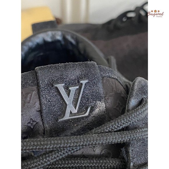Authentic Louis Vuitton Black Monogram Laminated Suede Low Top Sneakers 38.5/8.5 - Picture 2 of 13